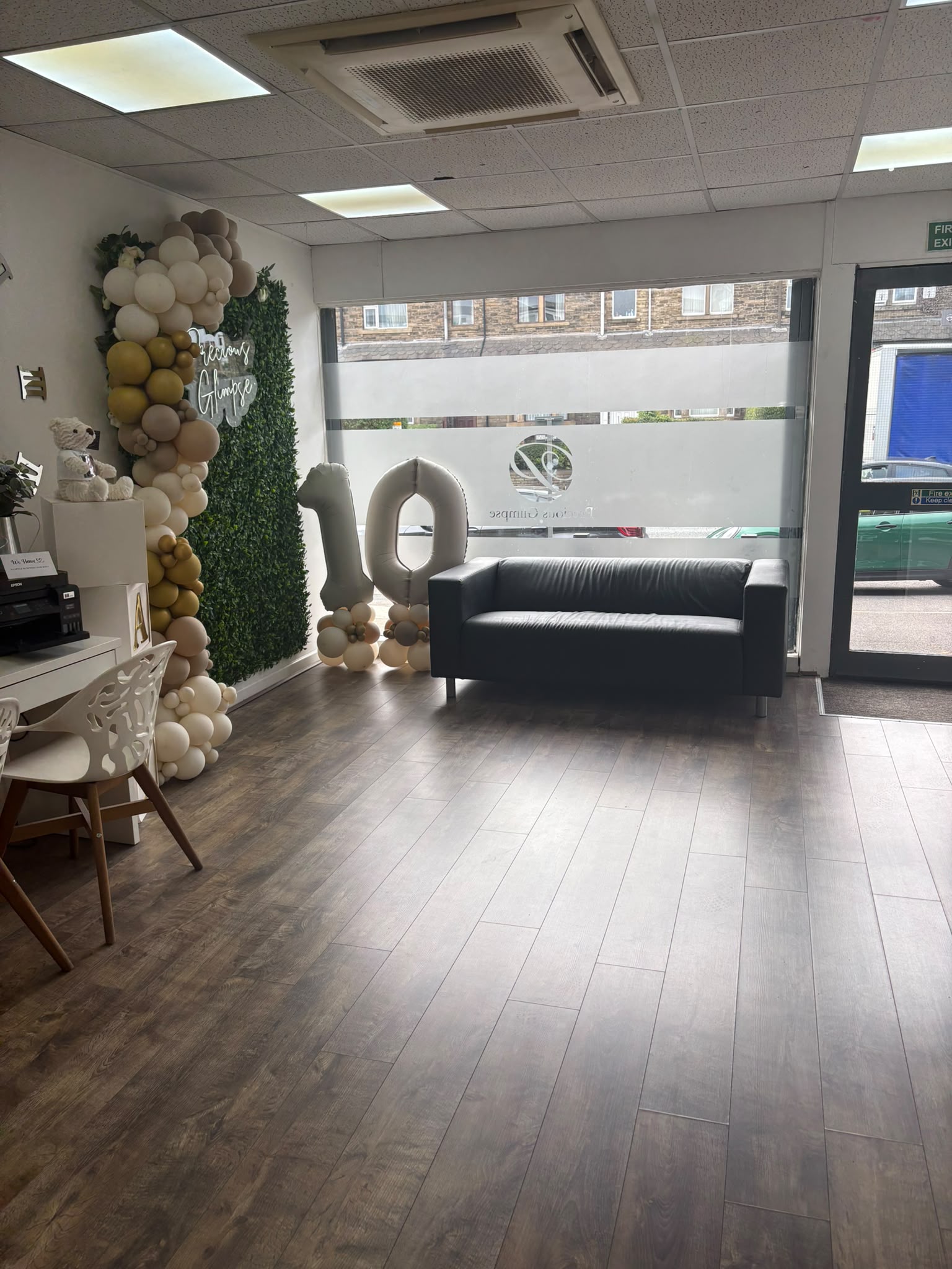 The Precious Glimpse reception decorated with balloons to celebrate ten years