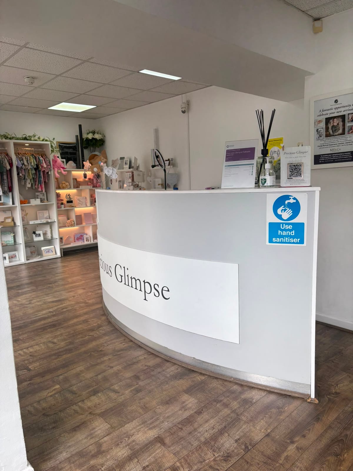 The reception desk inside the Precious Glimpse studio