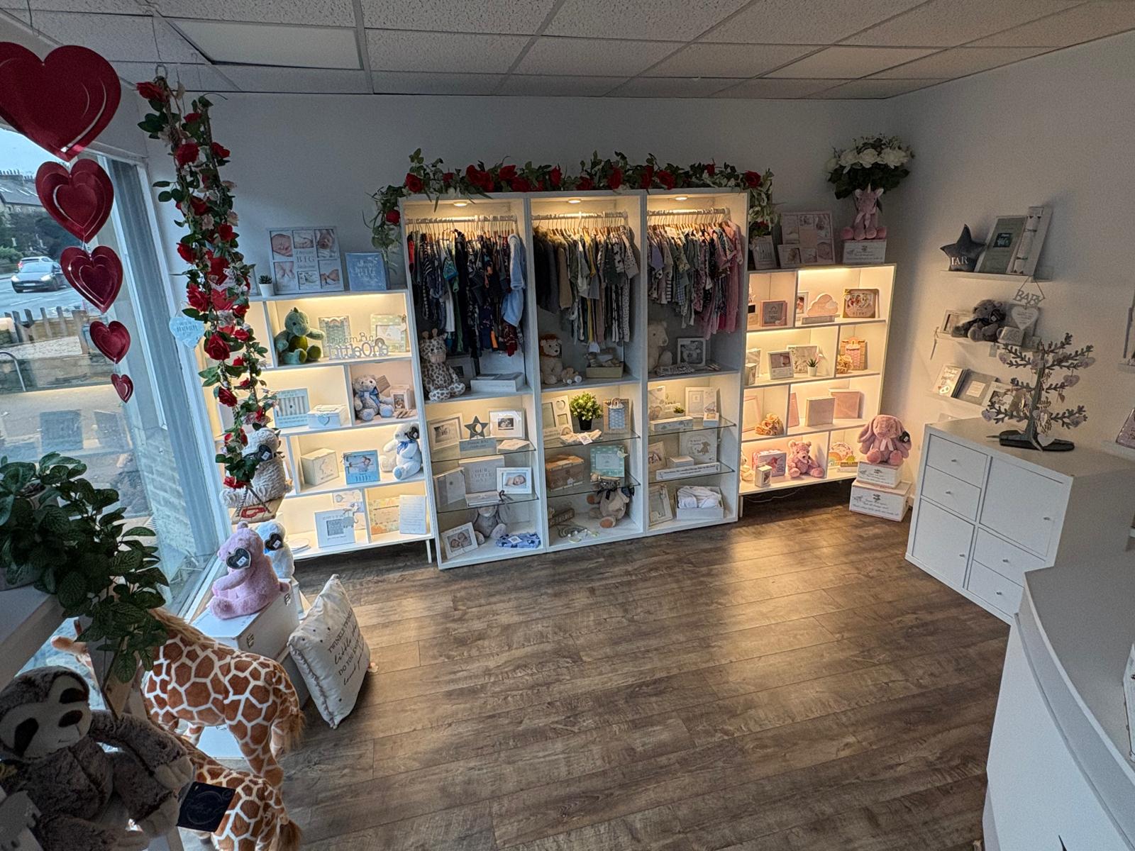 Baby clothing and gift displays in the Precious Glimpse studio